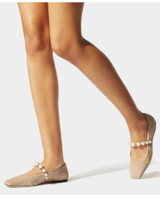 FOWT Shoes - FOWT Nude Square Toe Slip on Flats Pearl Studded Strap Pumps Wedding Shoes